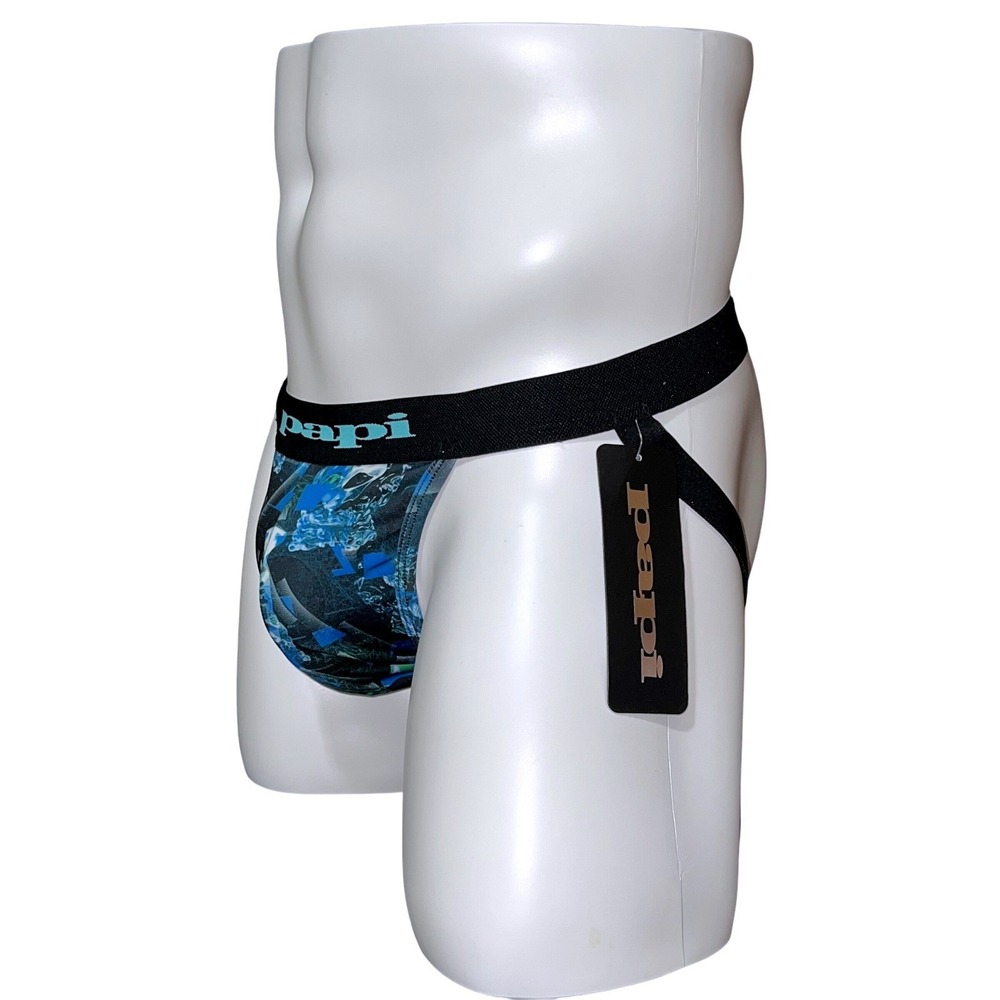 Papi Mens Abstract Digital Print Jockstrap Blue Green Black Size Large New